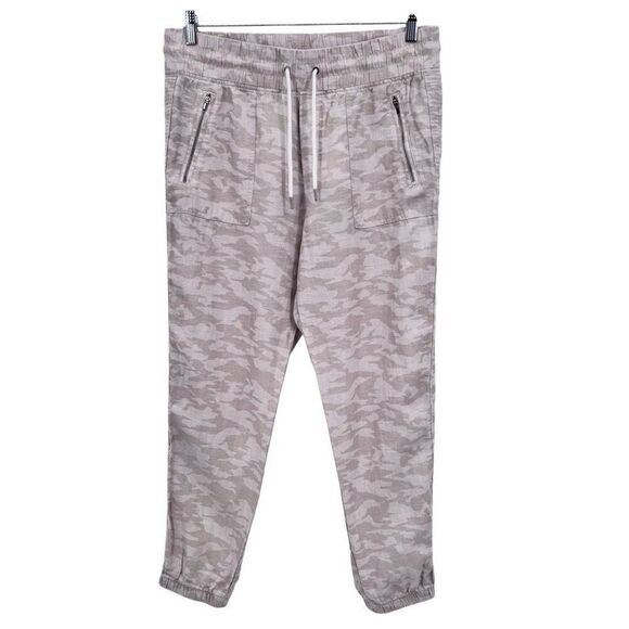 Athleta Cabo Tide Linen Jogger Neutral Tan Camo Size 12 - Picture 1 of 11
